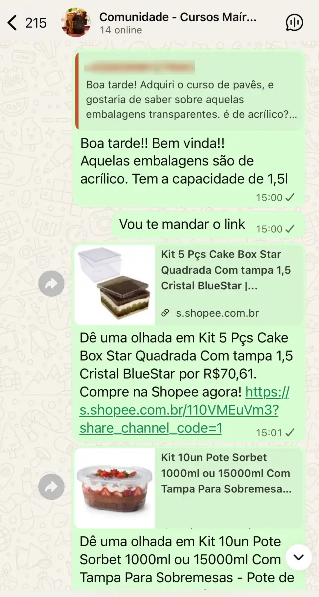 Print da comunidade no WhatsApp