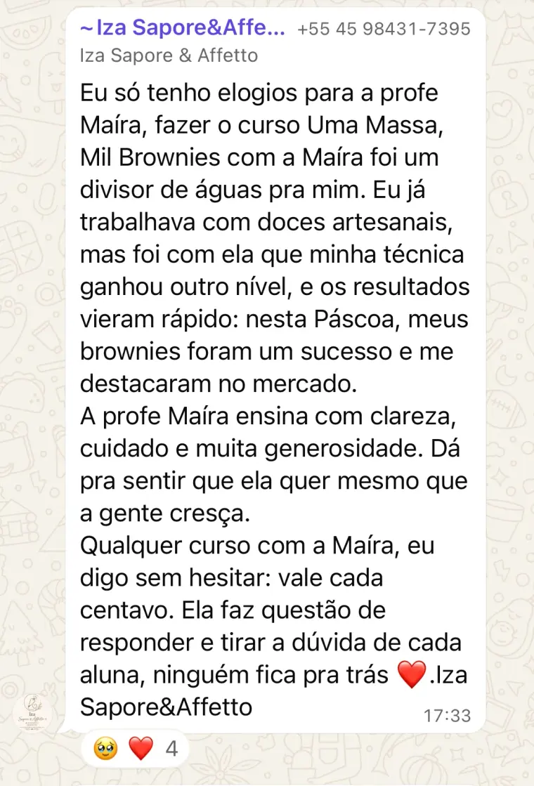 Depoimento de aluna sobre resultados no negócio